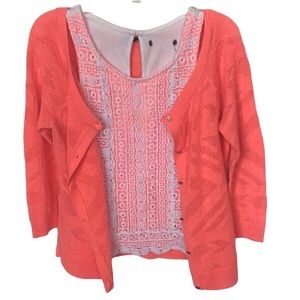American Eagle Outfitters unique cardigan sweater set coral size small